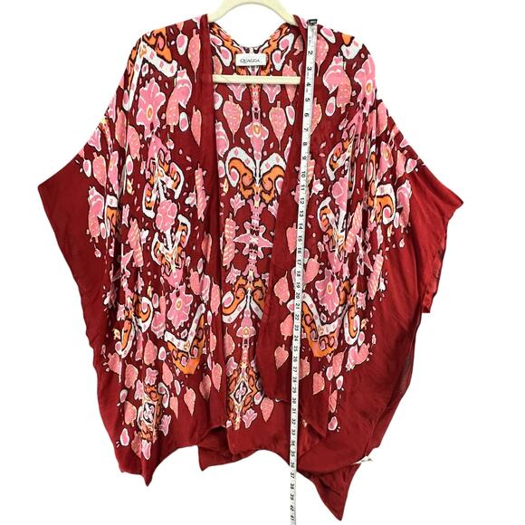Quagga Kimono Cardigan One Size Red Colorful Floral Lightweight Boho Beach - Picture 7 of 11